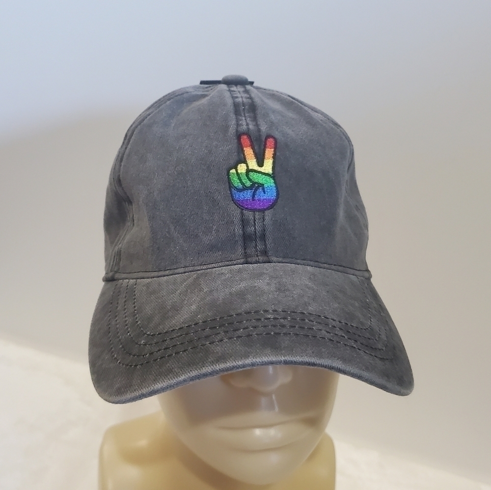 David and Young Black Washed Denim Baseball Hat Cap Peace Rainbow Pride … - Picture 3 of 12